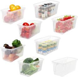 KURTZY Set 8 organizatoare, Kurtzy, 27 x 13 x 13 cm, din plastic fara BPA, cu maner, pentru alimente, frigider, casa, Trasparent (5060647241742)
