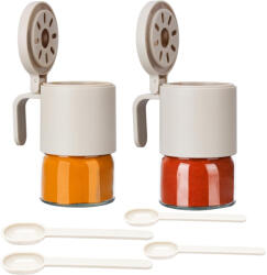 Belle Vous Set 2 recipient depozitare, Belle Vous, pentru condimente, din sticla, 350 ml, 10, 5 x 13 cm, 4 ligurinte, capace etanse, fara BPA, Transparent/Bej (5061014885545) Solnita condimente