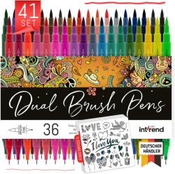Intrend Set 41 piese Intrend 36 creioane tip carioca cu varf Flexibil tip Pensula, acuarela, 5 sabloane, perfecte Hobby, Desen, Caligrafie (10.IN001.0236)