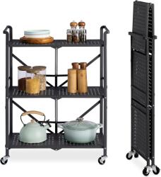 Navaris Raft metalic pliabil Navaris, 3 nivele, 33.5x69x93 cm, cu roti si frana, 150 kg, negru, otel/metal (8260001000102) Raft