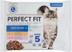 Perfect Fit Indoor 1+ teljes értékű állateledel mártásban felnőtt macskáknak 4 x 85 g (340 g)