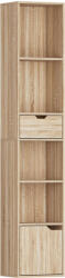 HOMCOM Raft Bibliotecă cu 4 Nivele Deschise, cu Dulap și Sertar, 30x24x158 cm, Lemn Natural | Aosom Romania (836-631V00ND) Biblioteca