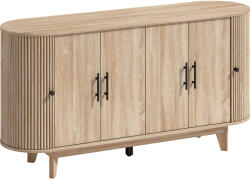 HOMCOM Bufet pentru living, mobilier de depozitare oval cu 4 uși și 2 rafturi reglabile, 147x40x76 cm, stejar | Aosom Romania (83B-820V00AK) Bufet