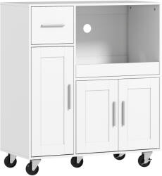 HomCom Dulap pentru cuptorul cu microunde din lemn, cu sertar, 2 dulapuri, raft deschis și blat ajustabil, 80x40x88.7 cm, alb | Aosom Romania (83A-402V01WT)
