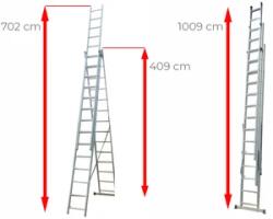 Ztrust scara multifunctionala cu 3 segmente 3 x 15 trepte | 10, 09 m | Aluminiu (TL315)