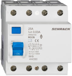 Schrack Hibaáram kapcsoló AMPARO 10kA 25A, 4 pólusú, 30mA, A (AR052103--) (AR052103--)