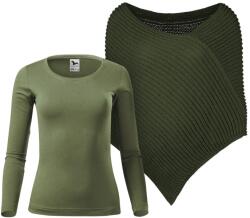 Bontis Set damă: poncho tricotat și tricou cu mânecă lungă - Verde măsliniu / khaki | 2XL (set-L495/MAL169_5/khaki_2XL)
