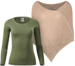 Bontis Set damă: poncho tricotat și tricou cu mânecă lungă - Bej / Khaki | 2XL (set-L495/MAL169_1/khaki_2XL)