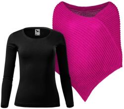 Bontis Set damă: poncho tricotat și tricou cu mânecă lungă - Roz neon / negru | 2XL (set-L495/MAL169_8/blck_2XL)