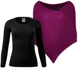 Bontis Set damă: poncho tricotat și tricou cu mânecă lungă - Prună / Negru | 2XL (set-L495/MAL169_12/blck_2XL)