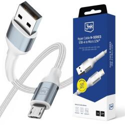 3mk Protection Cablu pentru incarcare si transfer de date 3mk Hyper N-SERIES, USB-A la Micro-USB, 12W, 2.4A, 1m, Alb