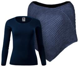 Bontis Set damă: poncho tricotat și tricou cu mânecă lungă - Melanj denim / albastru marin | L (set-L495/MAL169_9/navy_L)