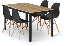 Klubfotel Szett: Étkezőasztal TESSA 120×60 artisan tölgy/fekete + 4 db OSAKA szék, fekete/natúr lábak