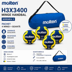 Molten Pachet 4 mingi handbal Molten H3X3400 marimea 3 antrenament + geanta Molten (4xH3X3400-EB)