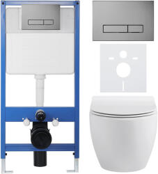 Cerano - Komplett WC szett Profi/Dure - fényes fehér - WC nyomógomb Slim/Sötétszürke - falsík alatti beépítés - 51x35 cm (CER-899169)