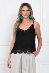 SHOPIKA Top din bumbac cu dantela, bretele subtiri, croi lejer, negru Talie unica