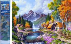 NORIMPEX - Puzzle Pictură cu diamant: Căsuțe lângă râul de munte 30x40cm - 1 - 39 piese