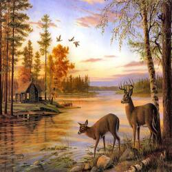 NORIMPEX - Puzzle Pictura cu diamant: Cerb in lac 30x40cm - 1 - 39 piese