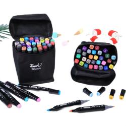  Set 30 markere duble WePro Store, profesionale, subtire si gros, cerneala pe baza de alcool, geanta de depozitare, Multicolore (DF-138)