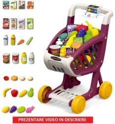  Cos de cumparaturi supermarket pentru copii cu sunete si lumini WePro Store, 41 de accesorii, fructe, legume, bani, Violet, 3 ani + (DF-110) Bucatarie copii