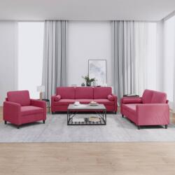 vidaXL Set canapele cu perne, 3 piese, rosu vin, catifea GartenMobel Dekor (3201958) Canapea