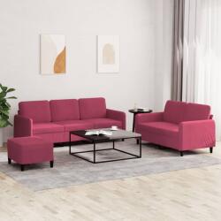 vidaXL Set de canapea, 3 piese, rosu vin, catifea GartenMobel Dekor (3202028) Canapea