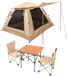 Belle Vous Set de camping Belle Vous, cort pentru 3-4 persoane, 195 x 195 x 135 cm, masa si 2 scaune pliabile, 4 piese, impermeabil, ideal pentru drumetii/pescuit, usor de montat, Maro (5061014883404) Cort