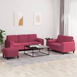 vidaXL Set canapele cu perne, 3 piese, rosu vin, catifea GartenMobel Dekor (3202048) Canapea