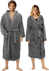 Homelevel Halat de baie HOMELEVEL unisex, marimea M, din poliester/microfibra, uscare rapida, cu gluga, Gri (8260001000488)