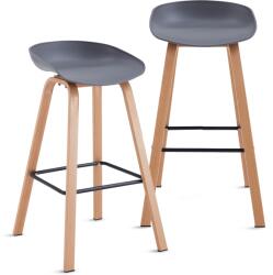 Kiwari Set de 2 Scaune de Bar/Bucatarie Kiwari® Nok, Sezut PP, Picioare Metalice cu Aspect Lemn, Stil Modern Bucatarie/Dining, Inaltime 72 cm, Capacitate 120 kg, Gri (5941947802034)