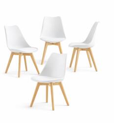 Kiwari Set de 4 Scaune Kiwari® Kit, Sezut cu Pernuta PU, Picioare Lemn Fag, Design Modern Dining/Living, Inaltime Sezut 48 cm, Capacitate 120 kg, Alb (5941947802010)