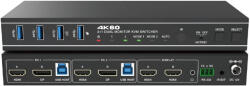 EVOCONNECT KVM Суич 2x1, Двоен монитор HDMI+DisplayPort=4K@60, 18Gbps, HDCP2.3, HDR/HDR10/HDR10+/Dolby Vision, RS232 и дистанционно (2port_Dual_HDMI_DP_Monitor_KVMswitch4K60)