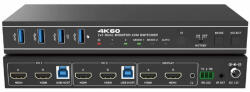 EVOCONNECT KVM Суич 2x1, Двоен HDMI 4K@60 Монитор, 18Gbps, HDCP2.3, HDR/HDR10/HDR10+/Dolby Vision, с RS232 и дистанционно управление (2port_DualHDMImonitor_KVMswitch4K60)