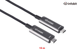 Infobit USB-C 3.1 Gen 2 кабел през оптично влакно, Type C към C, 10Gbps, Infobit, само за ДАННИ, 15m (AOC-USB31-CCD-15)
