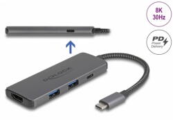 Delock Docking Station DELOCK Statie de andocare USB 3.1 type C la HDMI 8K30Hz HDR + 2 x USB-A + 1 x USB-C + PD 3.0 100W, Delock 87804 (87804)