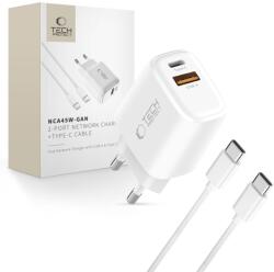 Tech-Protect nca45w-gan 2-port network charger pd 45w / qc3.0 + type-c cable white (5906302352814)