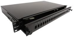 KELine optikai patch panel kihúzható, 1U, 24xSC, LC duplex, LSH(E2000) toldó számára (RAB-FO-X47-SL)