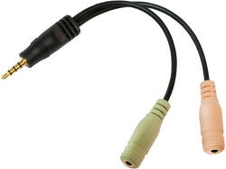 LogiLink Аудиоадаптер Logilink, 3, 5 mm 4 pin/M - 2x3, 5 mm 3 pin/F, черен, 0, 15 м