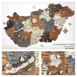  Fa Magyarország Térkép Falra - 3D Puzzle Térkép, Fa Hungary puzzle, kirakó 70x35 cm