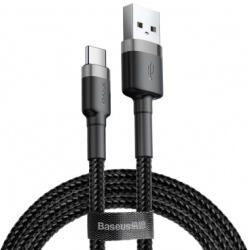 Baseus Cafule USB-A to USB-C adatkábel, töltőkábel, szürke (18W, 3A, fonott 1m, CATKLF-BG1)