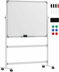 Homcom Tablă Albă Magnetică cu 2 Fețe, cu Accesorii și 4 Roți, din Aluminiu și Oțel, 127x50x165 cm