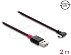 Delock EASY-USB 2.0 kábel A-típusú csatlakozódugó - USB Type-C csatlakozódugó, ívelt bal / jobb, 2 m, fekete (81547)