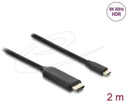 Delock USB Type-C - HDMI kábel (DP Alt Mode) 8K 60 Hz-hez HDR funkcióval 2 m fekete (80599)