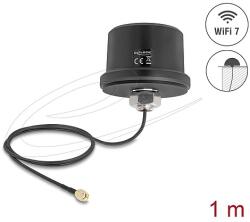 Delock WiFi 7 antenna RP-SMA-dugó 3, 1 - 3, 5 dBi irányítatlan, csatlakozókábellel ULA100 1 m, tetőre szerelhető, kültéri, fekete (81468)