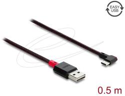 Delock EASY-USB 2.0 kábel A-típusú csatlakozódugó - USB Type-C csatlakozódugó, ívelt bal / jobb, 0, 5 m, fekete (81545)
