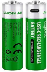 LogiLink AA 1, 5 V-os lítium-ion akkumulátorok, 1850 mAh/2775 mWh, beépített USB-C port, újratölthető, 2 db. (LR6RCB2)