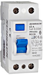 Schrack Hibaáram kapcsoló AMPARO 10kA 63A, 2 pólusú, 30mA - AR056203 (AR056203)