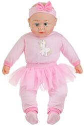 Jumbo Papușă bebeluș Jumbo cu body roz unicorn și fustă tutu, cu sunet, 50 cm (1243057) Costum bal mascat copii