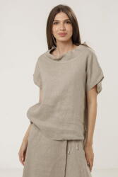 SHOPIKA Bluza din in oversize, cu guler inalt si maneci fluture, bej Talie unica
