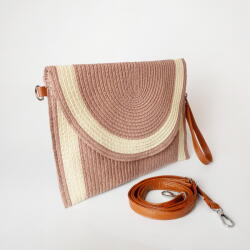 SHOPIKA Geanta plic impletita crossbody, cu bareta de umar si de mana, roz prafuit cu bej